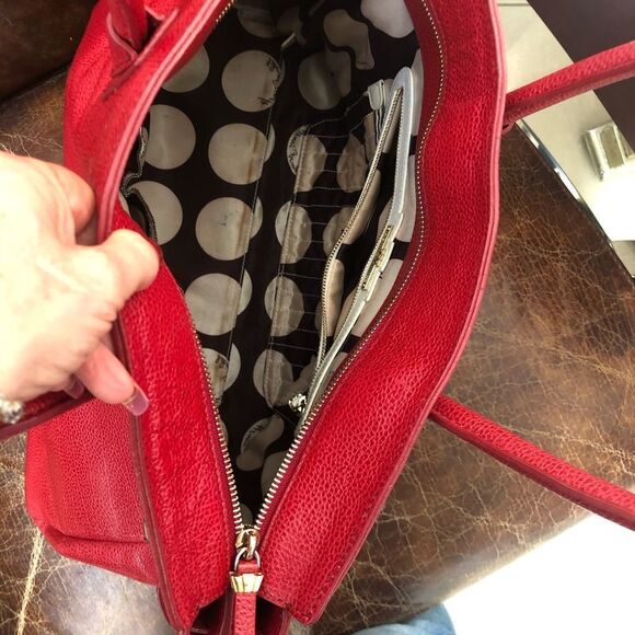 Henri Bendel RARE Pebble Leather Red Uptown Satchel  Henri Bendel  large leather red tote